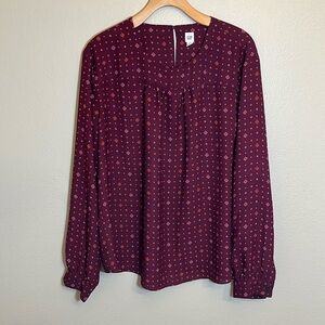 Gap Burgundy Print Plus Size Blouse Shirt